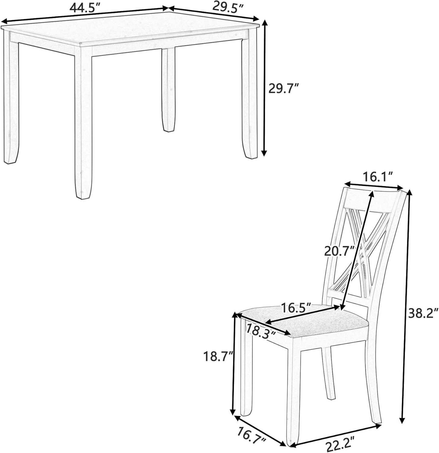 Ball & Cast 5-Piece Dining Table Set for 4,Kitchen Table Set W/ 44.5" Rectangle Table,Living Room Furniture W/ 4 X-Back Linen Upholstered Chairs,for Dining Room,Kitchen,Restaurant,Walnut+Light Beige