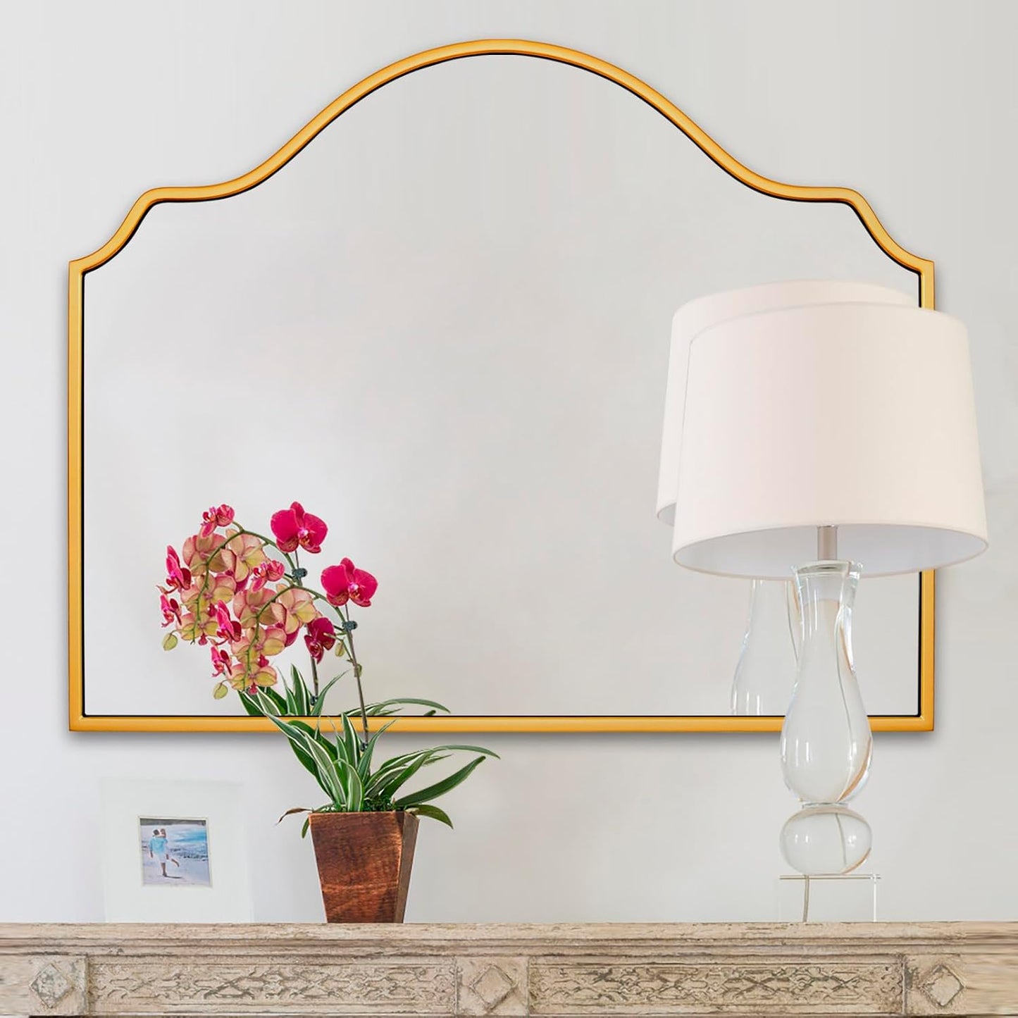 Chende Gold Arched Mirror, Large Wall Mirror for Fireplace Decor with Wooden Frame, 40'' x 28'' Elegant Decorative Mirror for Living Room, Dining Room, Entryway