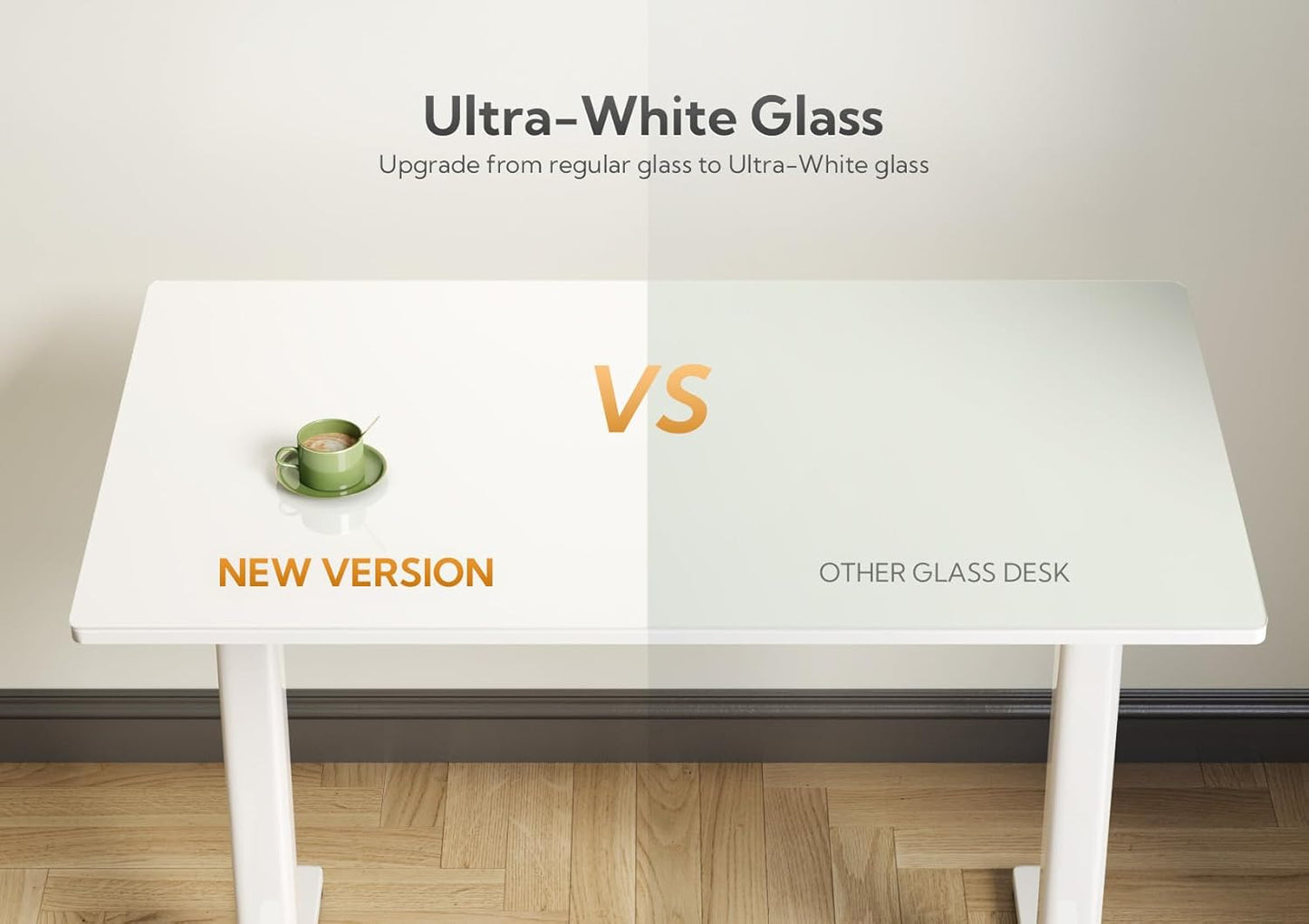 Claiks Glass Standing Desk, 48x24 Inch White Standing Desk Adjustable Height Electric Stand Up Quick Install for Computer Desks, Super White