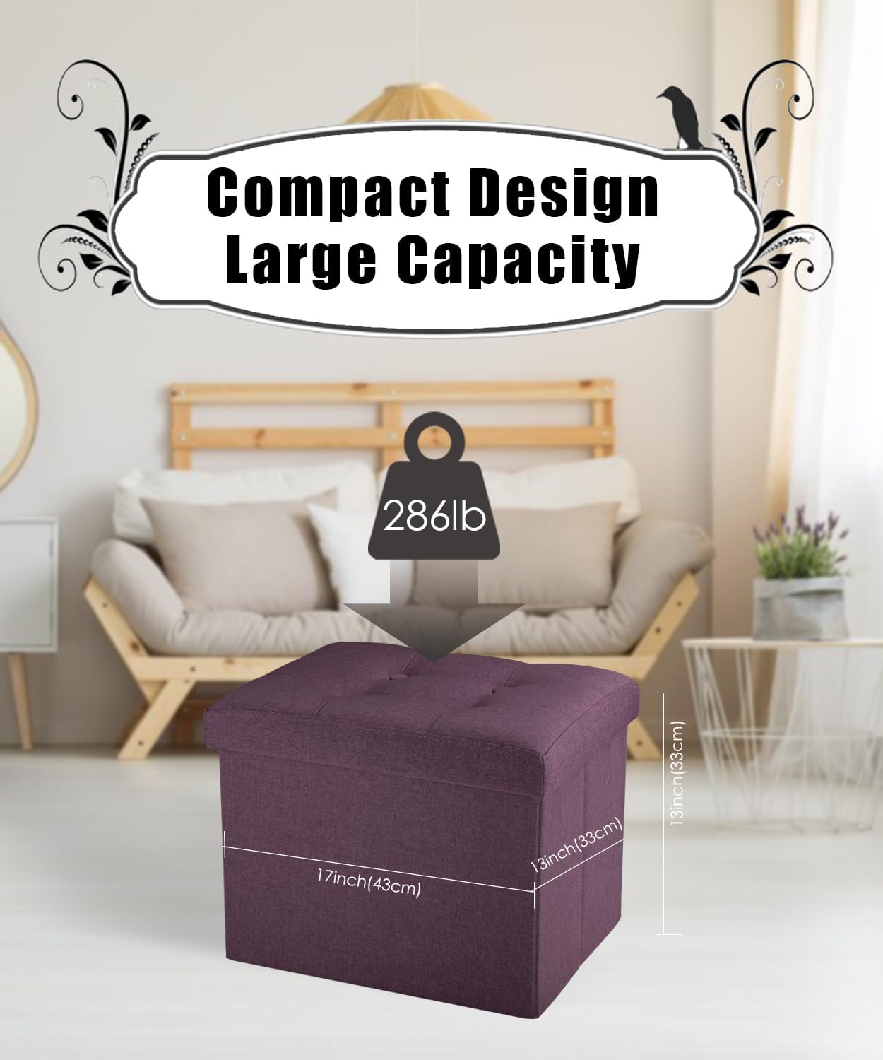 Ottoman Storage Ottoman Foot Rest Stool Foldable Bench with Storage Student Dormitory Bedroom and Entryway 17 X 13 X 13