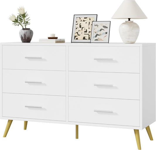 Shintenchi 6 Drawer Dresser, Wide Chest of Drawers Organizer Storage with Drawers, Large Storage Cabinet, Modern Design Dresser for Bedroom, Living Room, Porch, White