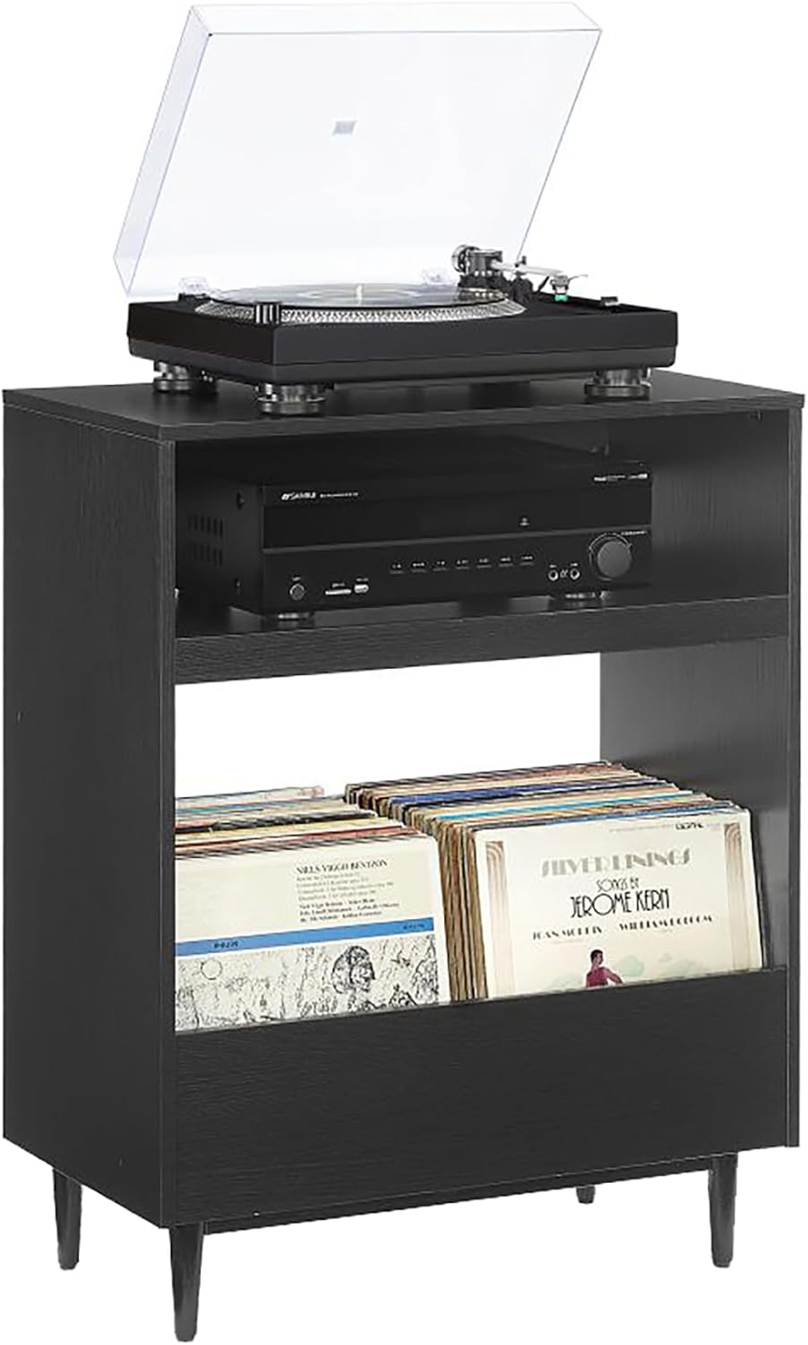 Crosley Furniture Liam Turntable Record Player Stand with Storage for Vinyl Records, Mid Century Modern, Black