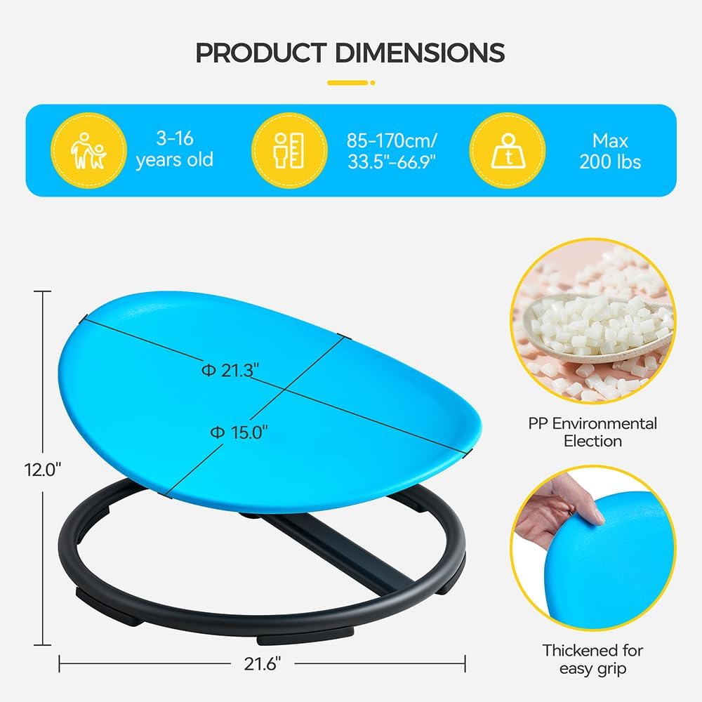 Swivel Chair for Kids, 360° Spinning Seat, Toddler Sit and Spin Wobble Chair, Sensory Balance Toys, Autism ADHD Chairs, Play Equipment Relief Motion Sickness for Boys Girls (Sky Blue)