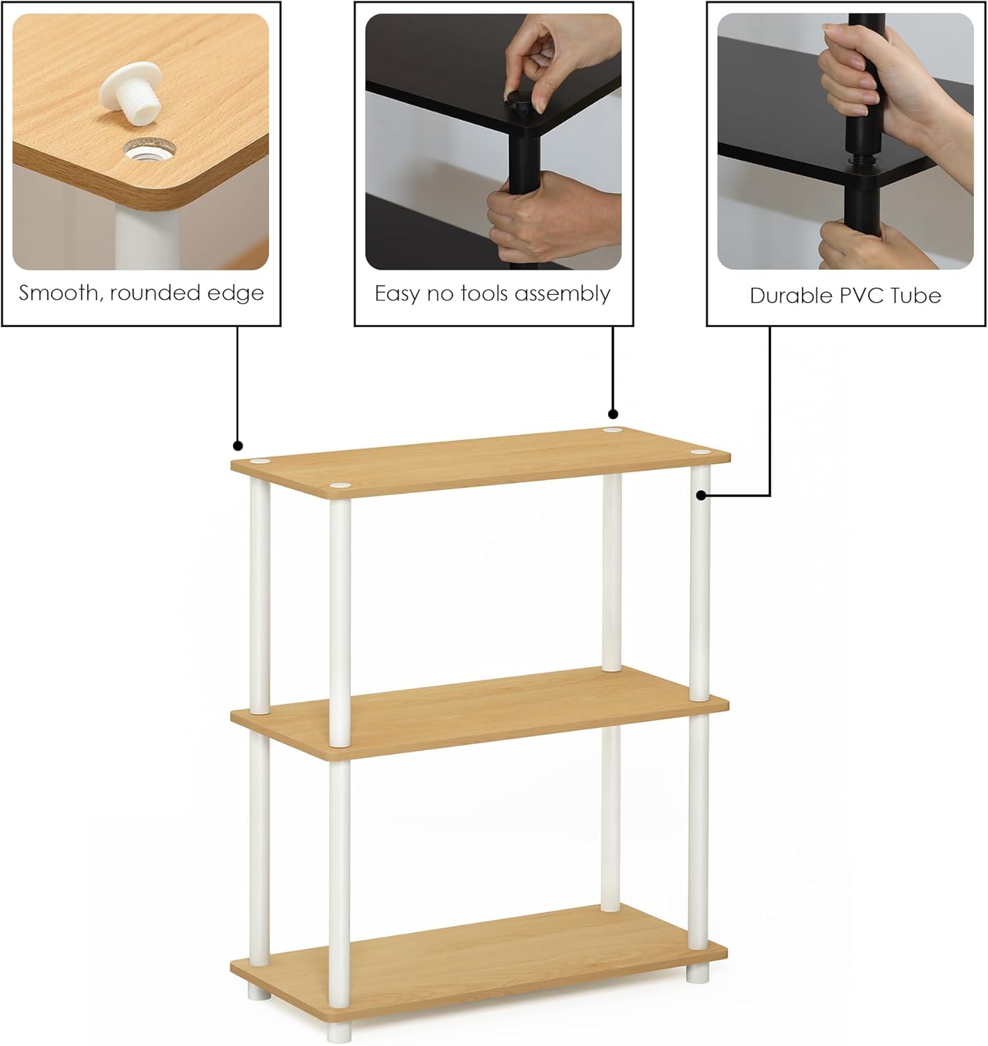 Furinno Turn-N-Tube Display Rack, 3-Tier Single, Beech