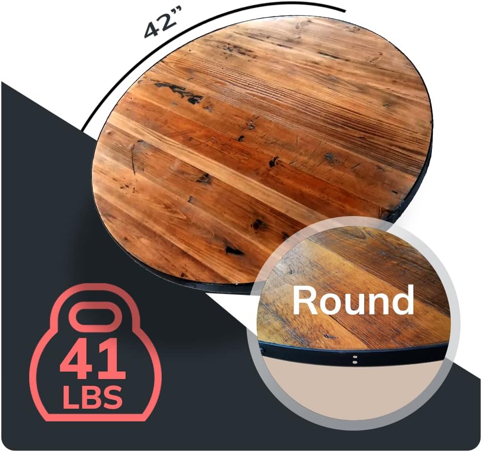 Reclaimed Wood Table Top - Rustic Recycled Wooden Piece Perfect for Signs, Kitchens, Dining and Coffee Table Tops (Reclaimed Wood Table Top with Metal Edge, 42" Round)