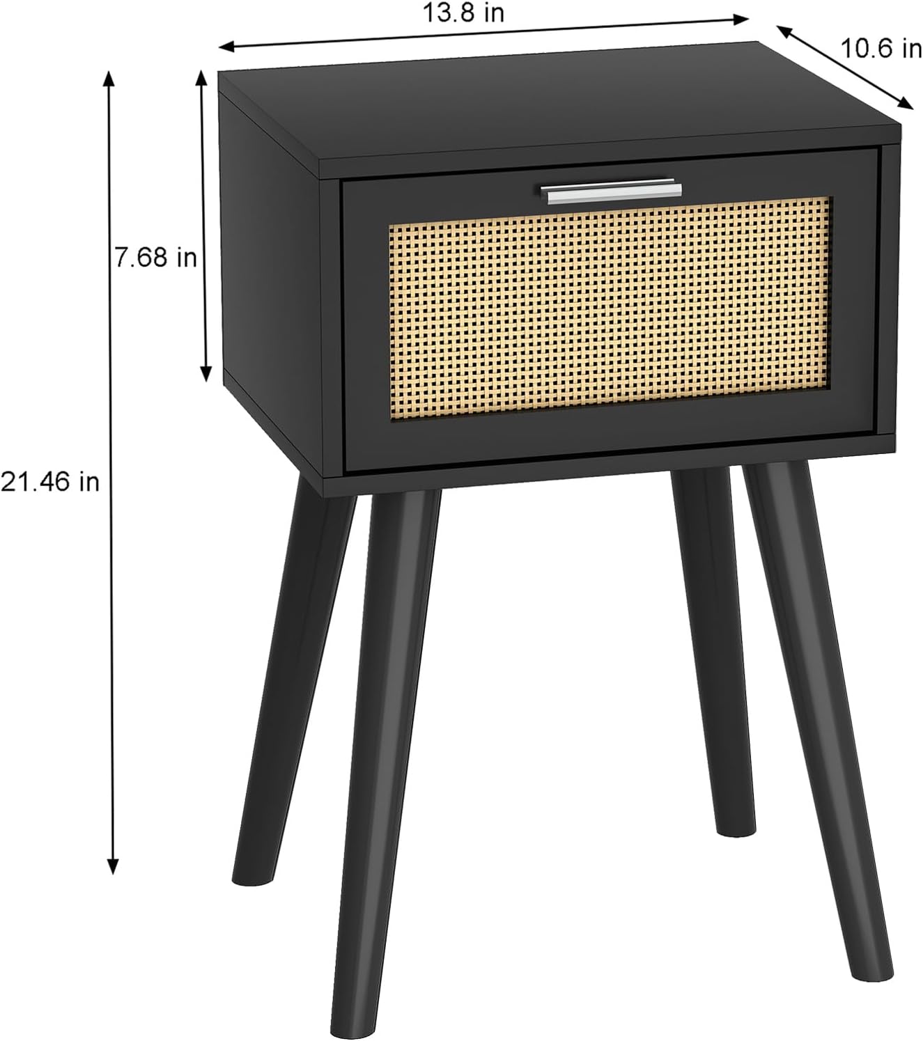 LAATOOREE Nightstand Set of 2, Small End Table with Rattan Door, Bedside Table with Solid Wood Feet, Boho Side Table for Bedroom Living Room Small Space - Black