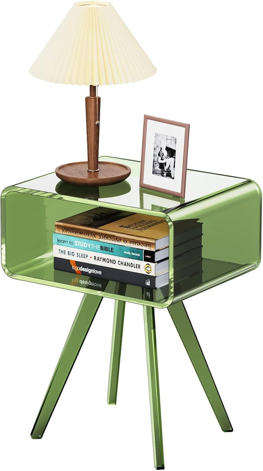 Acrylic Side Table, Acrylic Nightstand Bedside Table for Bedroom (Green, 16.1'' x 11.8'' x 19.7'')