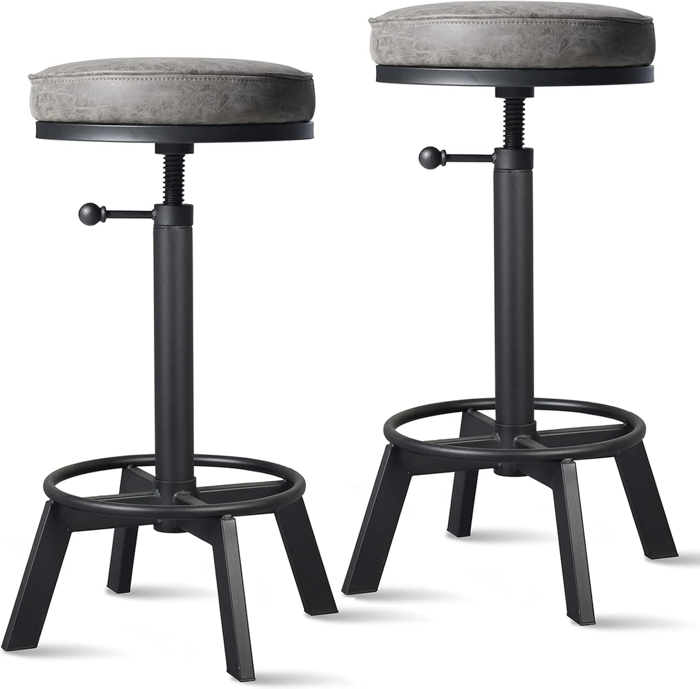 Vintage Bar Stools Set of 2 Industrial Bar Stool Swivel PU Seat Counter Height Adjustable 24-28inch Kitchen Isand Dining Chair