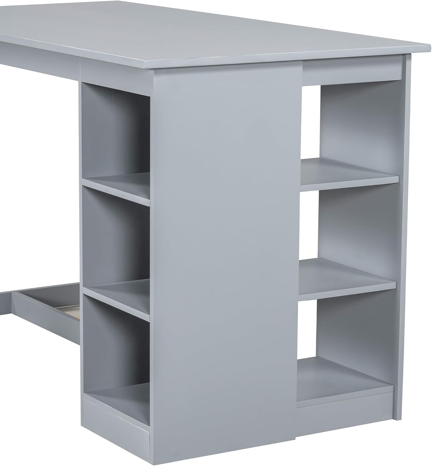 Merax 5 Piece Solid Wood Farmhouse Counter Height Dining Table Set with 3-Tier Storage Shelves,and 4 Upholstered Dining Chairs,Gray