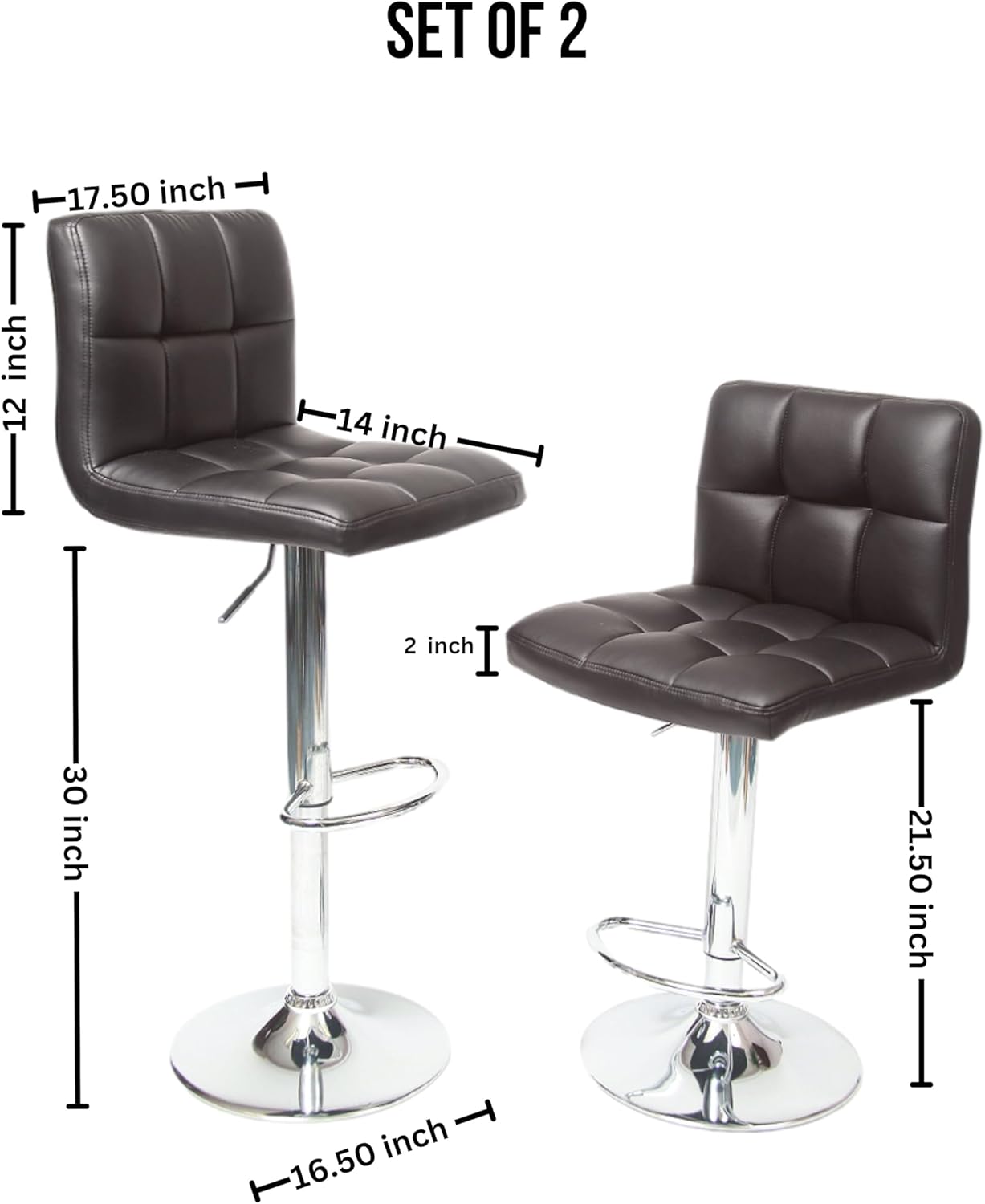 Roundhill Furniture 2 Swivel Elegant PU Leather Modern Adjustable Hydraulic Barstools, Brown