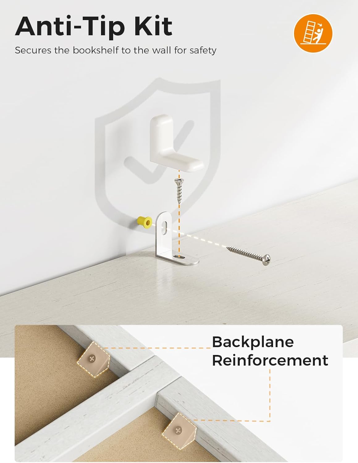 Casaottima 5-Tier Open Bookshelf and Bookcase, Floor Standing Display Storage Shelves for Living Room, Tall Book Shelf for Bedroom, Home Office, Dining Room, White