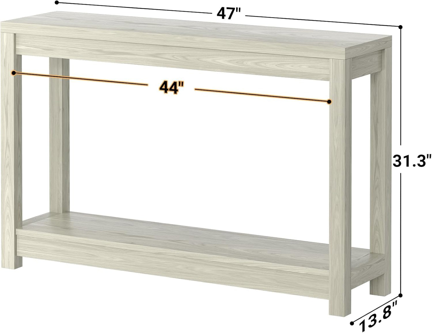 47" Farmhouse Wood Entryway Table Narrow Console Table with Storage Behind Couch Sofa Table with Shelves Entry Way Table with Open Storage, Easy Assembly, Classical Washed Oak