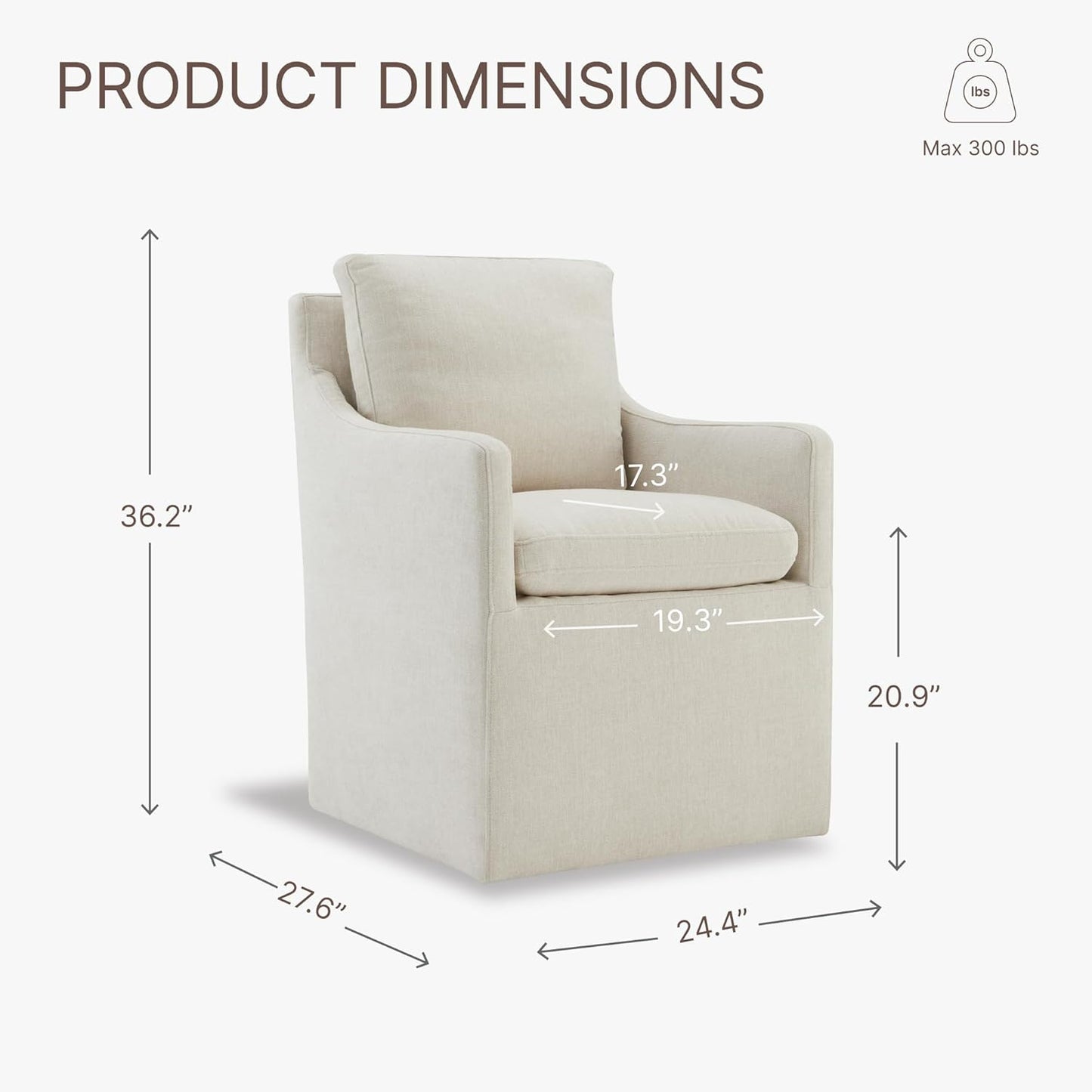 Upholstered Dining Chairs with Casters No Assembly Modern Accent Armchair with Rollers for Diningroom Bedroom Livingroom Reading Room,Cream,2 Boxs