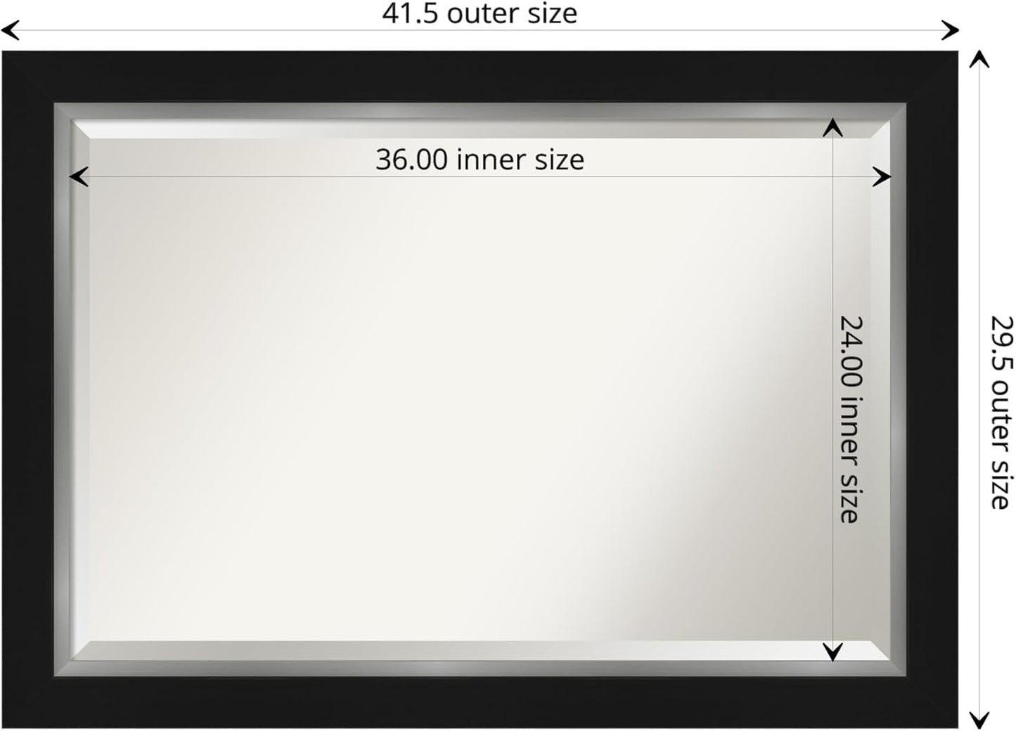 Amanti Art Black Bathroom Mirror for Over Sink, 30x42 Eva Black Silver Rectangle Vanity Mirror, Large Modern Contemporary Frame, Hangs Horizonally and Vertically, Bathroom Wall Decor, Beveled Edge