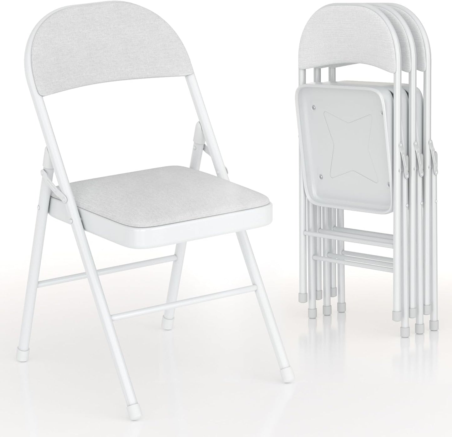 VECELO Padded Folding Chairs 4 Pack, Comfortable Cushioned Seat & Backrest with Steel Frame, for Office, Indoor Outdoor, Commercial Events, Light Grey