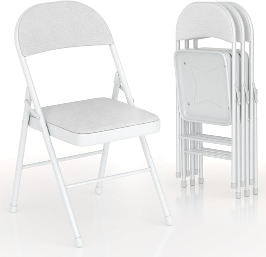VECELO Padded Folding Chairs 4 Pack, Comfortable Cushioned Seat & Backrest with Steel Frame, for Office, Indoor Outdoor, Commercial Events, Light Grey