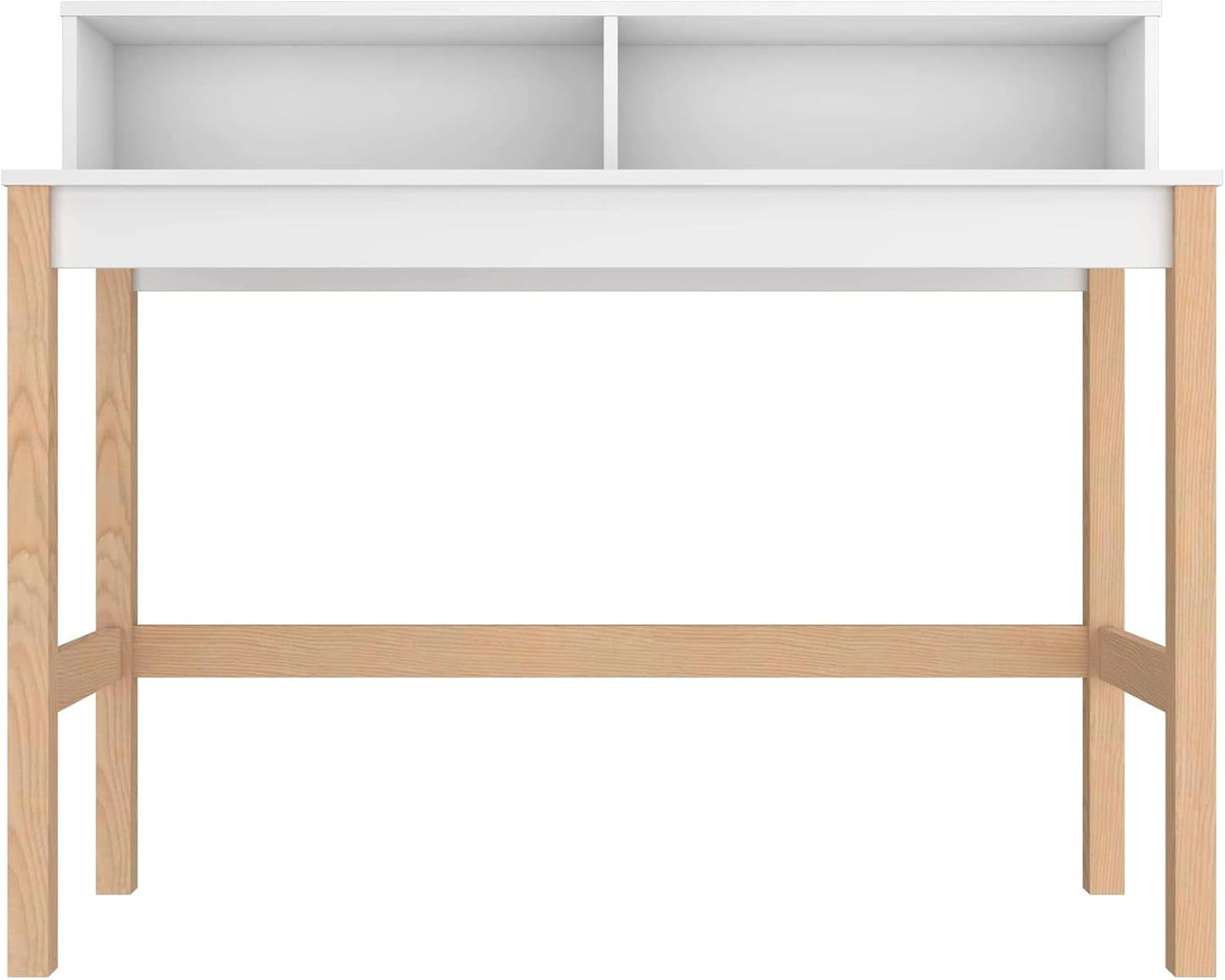 Manhattan Comfort Bowery 47 Inch Mid Century Modern Home Office Desk, Study Table or Entryway Furniture with 2 Cubbies and Rustic Wood Base, White/Oak