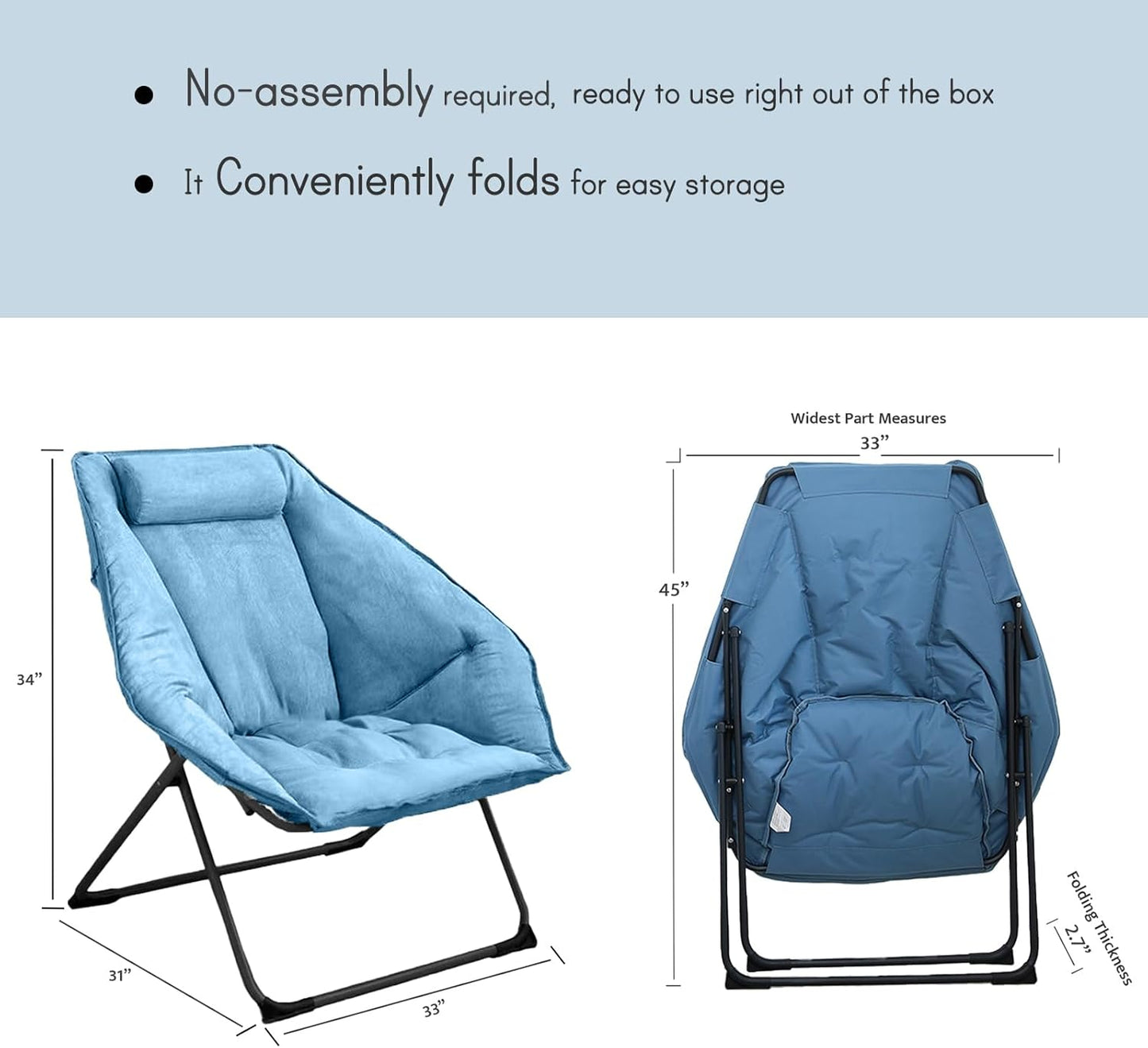Hexagon Foldable Living Room Chair, Saucer Chair for Adults, Comfy Bedroom Lounge Chair, Moon Chair, Lazy Folding Chair for Dorm Rooms(Chair-Blue)