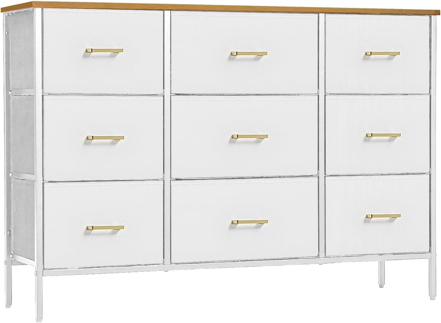 Wide TV Stand Modern TV Console, 9 Drawers Dresser for Bedroom, Fabric Storage Cabinet, Chest of Drawers for Closet, Nursery, Living Room（White）