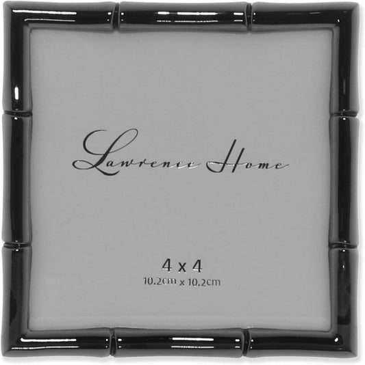 Lawrence Frames 4x4 Black Polished Metal Picture Frame with Bamboo Design