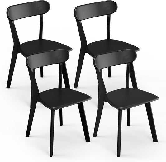 Solid Wood Dining Chairs Set of 4, Farmhouse Kitchen Chairs with Oak Backrest, Wooden Dining Room Chairs for Dining Room, Living Room, Non-Slip Foot Pads, Black