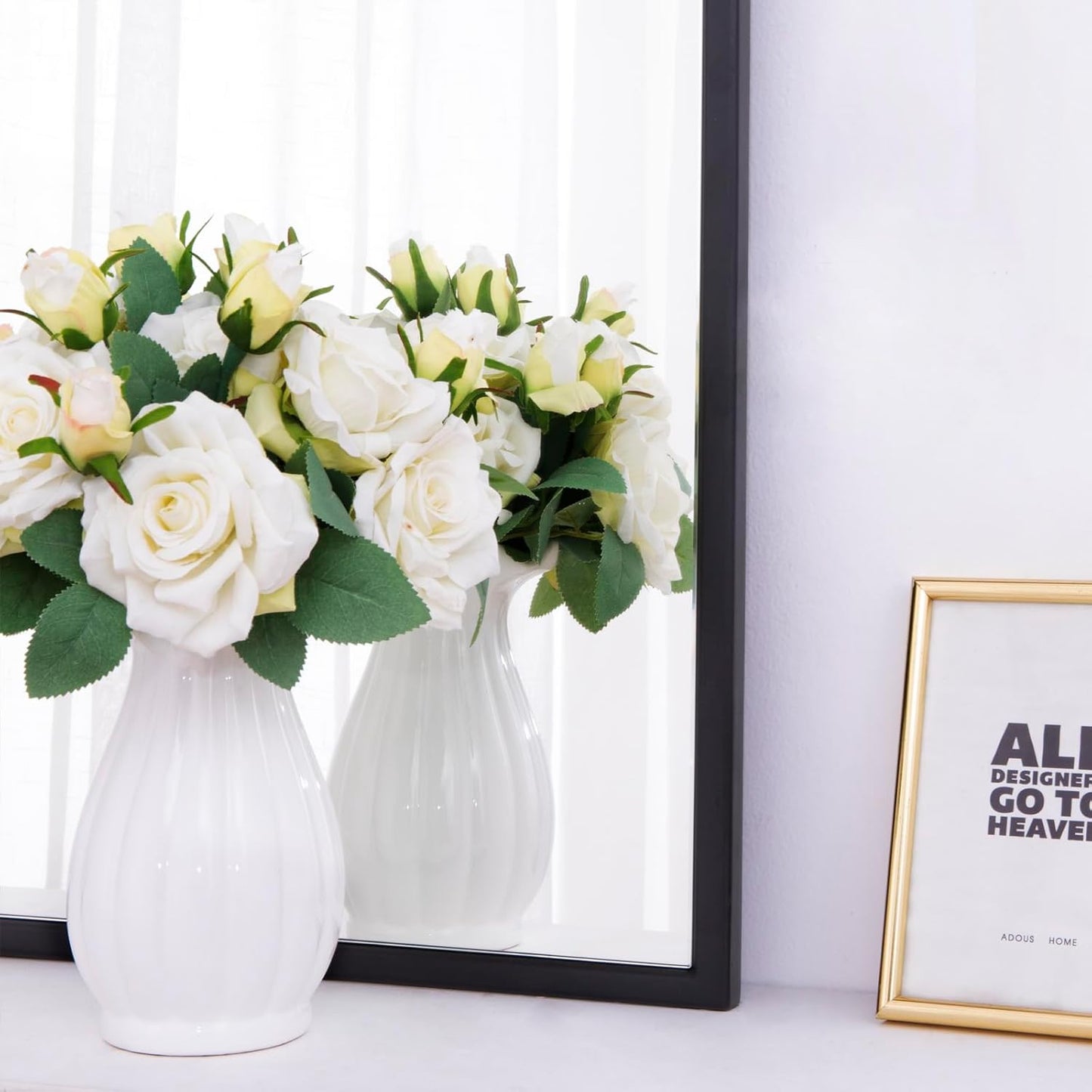 Chende Black Arched Mirror, 36'' x 24'' Decorative Wall Mirror with Wooden Frame, Modern Scalloped Mirror for Entryway, Living Room, Fireplace