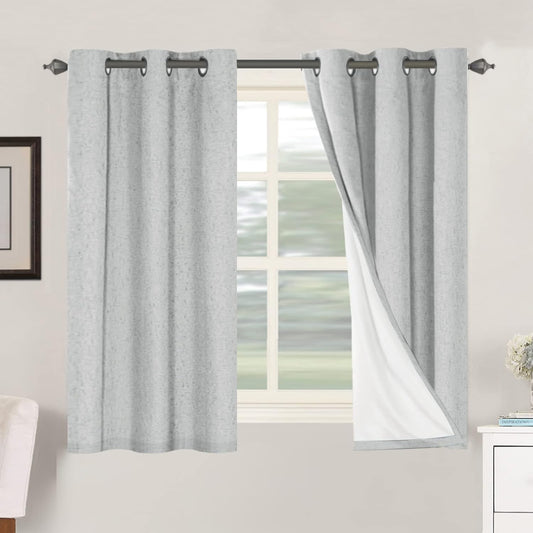 H.VERSAILTEX 100% Blackout Curtains for Bedroom Thermal Insulated Linen Textured Curtains Heat and Full Light Blocking Drapes Living Room Curtains 2 Panel Sets, 42x54 Inch, Glacier Gray