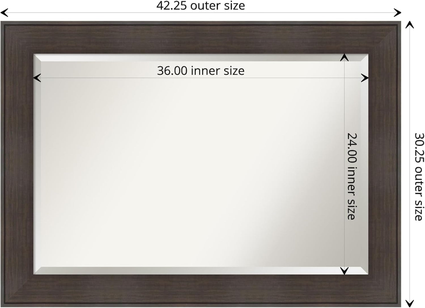 Amanti Art Brown Wall Mirror 30x42 William Rustic Woodgrain Rectangle Bathroom Mirror for Wall Decor Living Room, Large Classic Frame, Hangs Horizonally and Vertically, Bathroom Decor, Beveled Edge