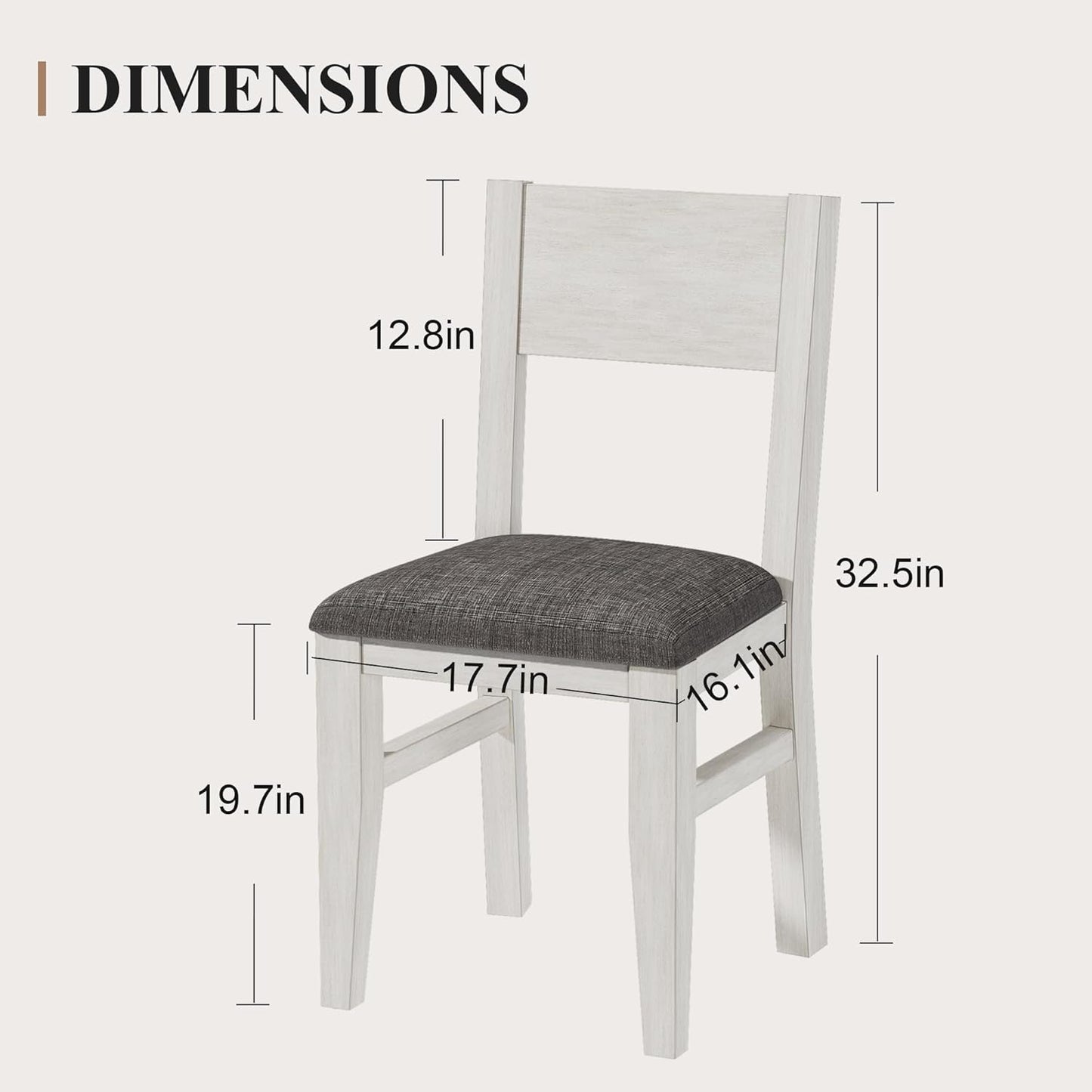 Solid Wood Dining Chairs Set of 4, Farmhouse Kitchen Chairs with Upholstered Cushion, Easy Assembly for Dining Room, Kitchen, Washed Gray