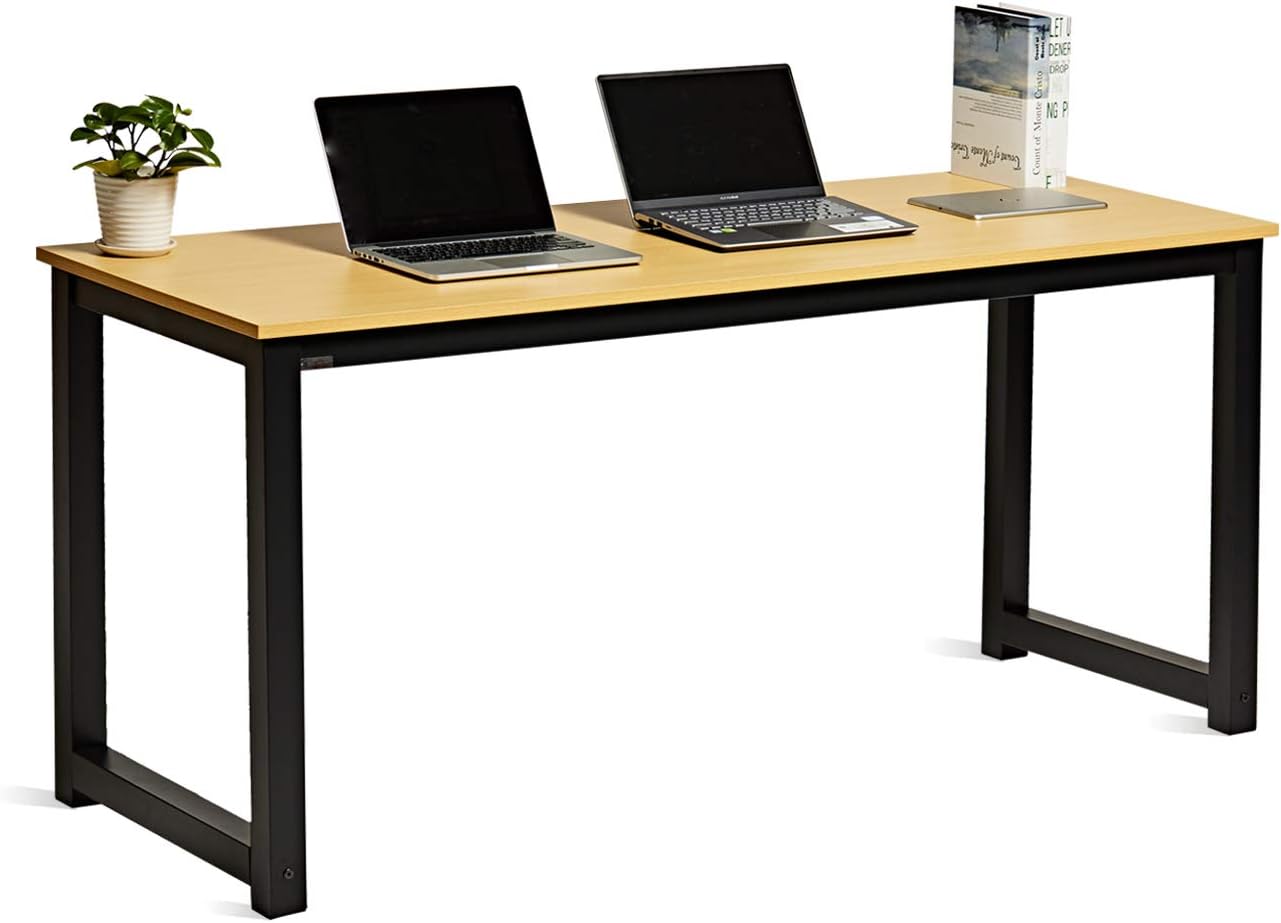 Decoholic 63 Inch Computer Desk, Home & Office PC Laptop Study Writing Table Workstation with Leg Bars, Modern Simple Industrial Style,Oak