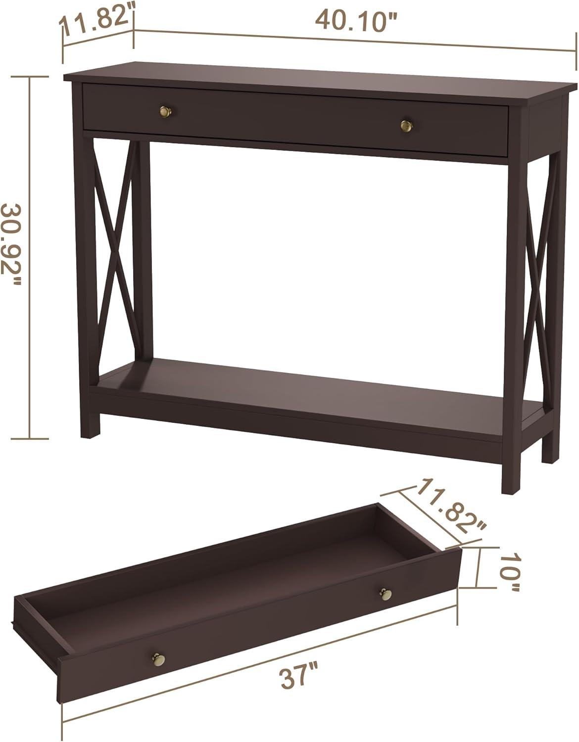 Treocho Black Console Table with Drawer and Storage Shelves, Foyer Sofa Table Narrow for Entryway, Living Room, Hallway