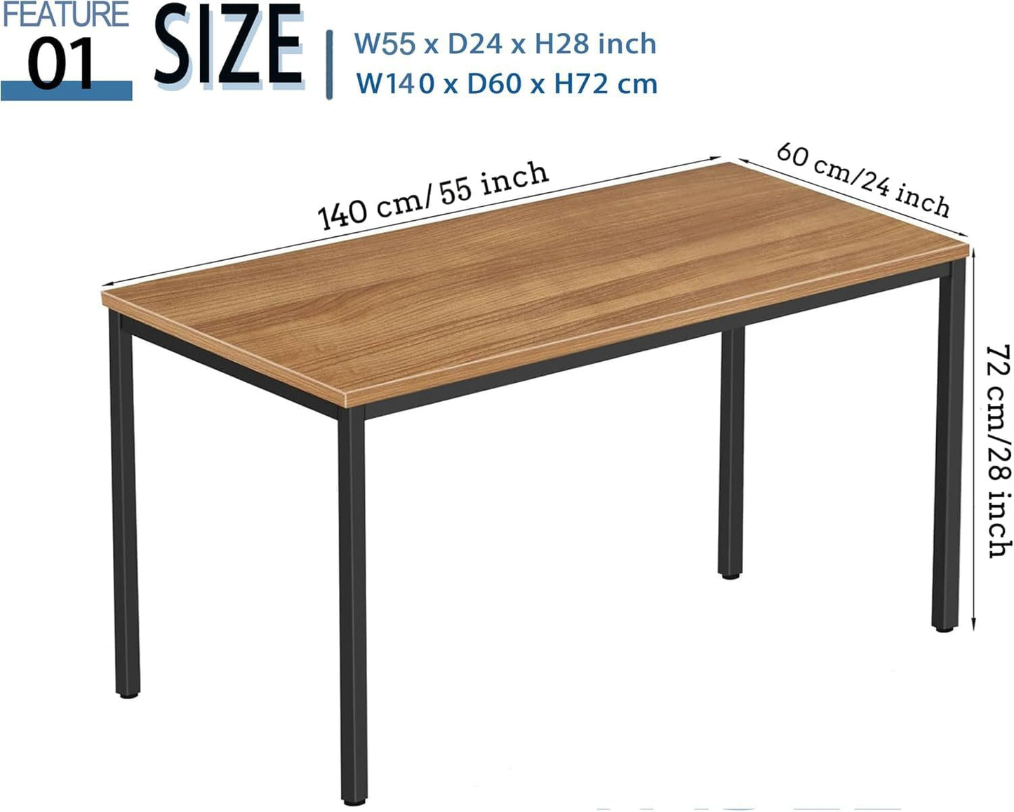 55 Inch Desk - Sturdy Metal Frame Computer Desk, Spacious Office Desk & Writing Desk with Easy Assembly, Durable Workstation for Home Office