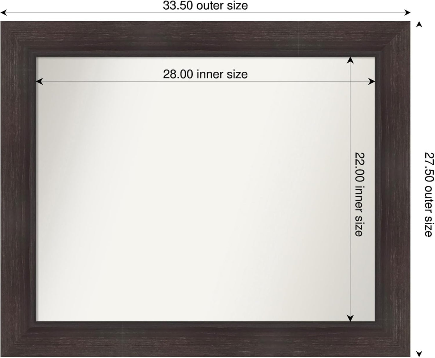 Amanti Art Brown Bathroom Mirror for Over Sink, 28x34 Sloped Espresso Rectangle Vanity Mirror, Large Modern Contemporary Frame, Hangs Horizonally and Vertically, Bathroom Wall Decor, Non-Beveled Edge