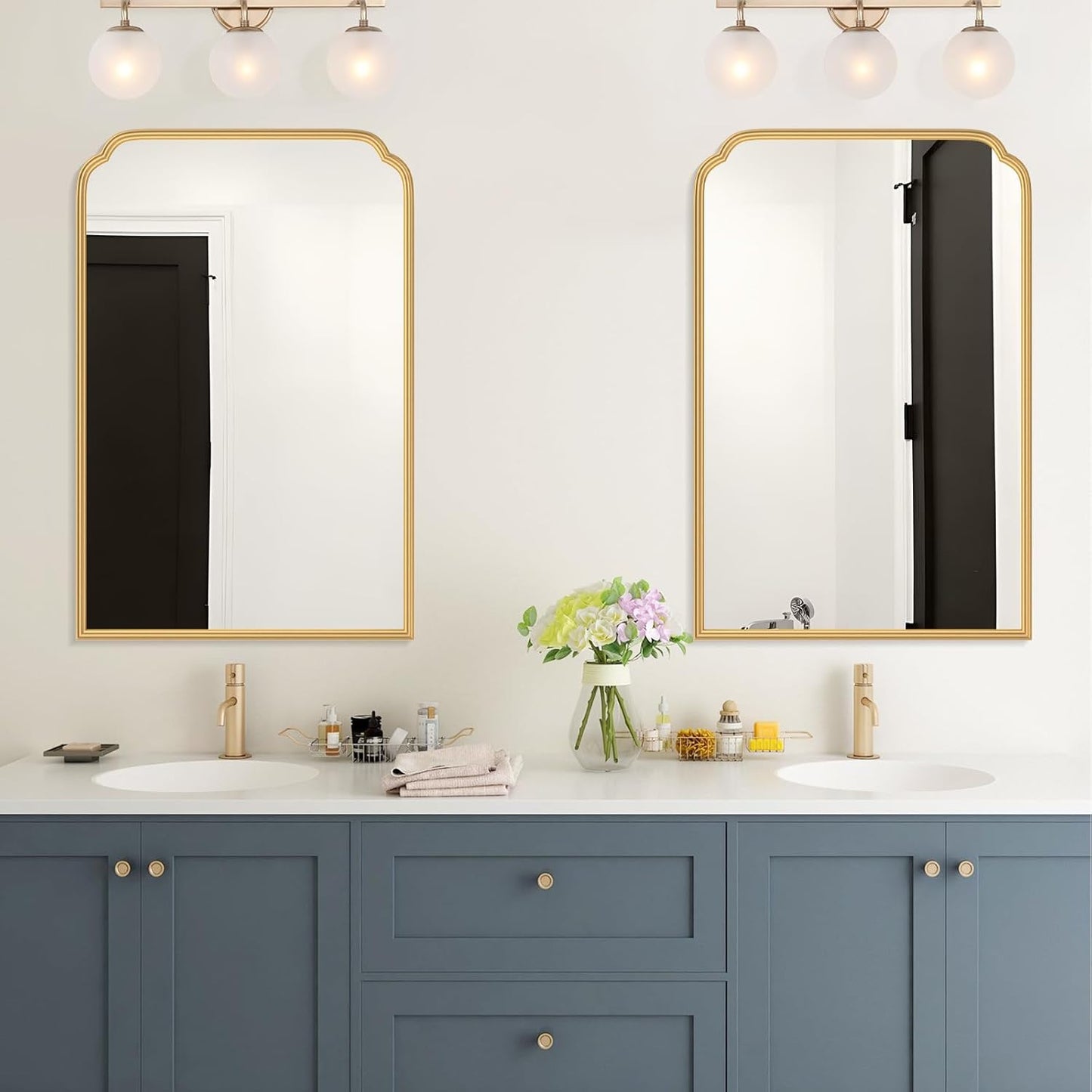 24X36 Inch Gold Mirror for Bathroom, Modern Rounded Corner Rectangle Mirror with Non-Rusting Iron Metal Framed Bathroom Vanity Mirror for Over Sink Wall Decor(Tempered Glass)