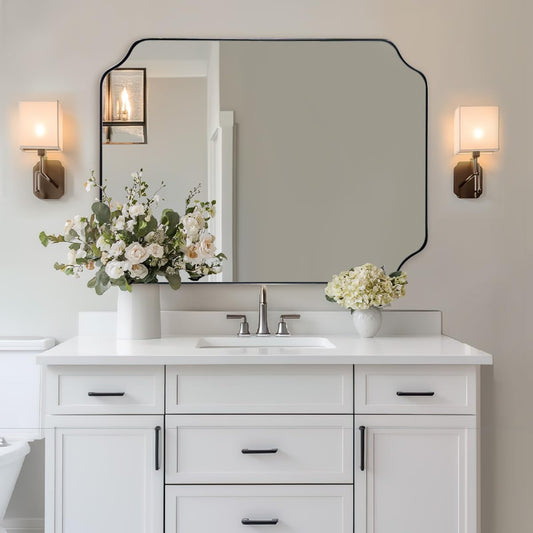 ANDY STAR Chrome Bathroom Mirror, 30x40 Inch Polished Chrome Rectangle Mirror, Scalloped Mirror for Bathroom, Anti-Rust Stainless Steel Metal Frame 1’’, Unique Shape Ideal for Home Remodel