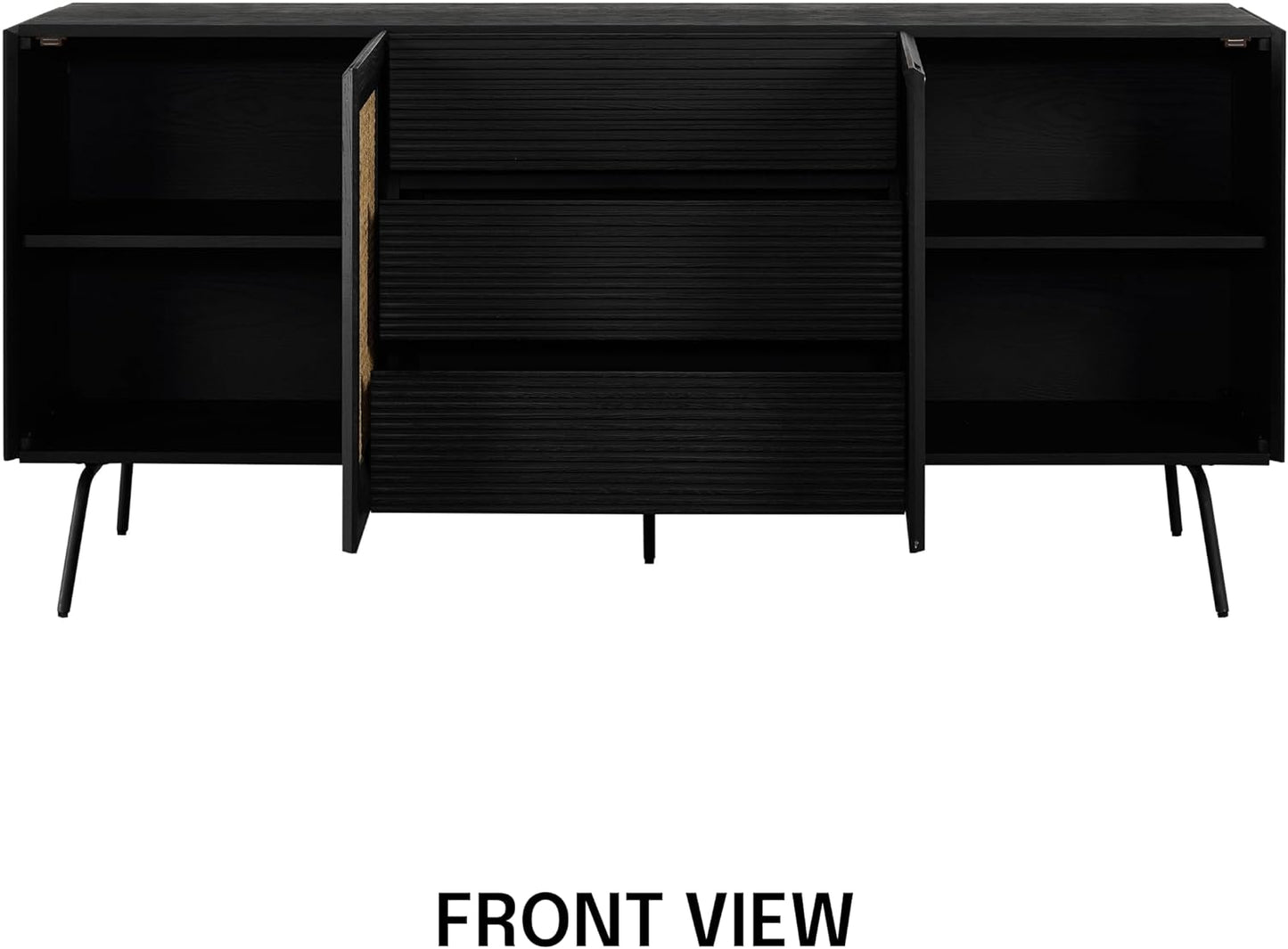 NTC MOSSIC Sideboard with 2 Doors and 3 Drawers, Buffet Cabinet with Natural Rattan and Metal Legs, Modern Storage Cabinet for Living Room, and Hallway, Effortless Assembly - Burnt Black