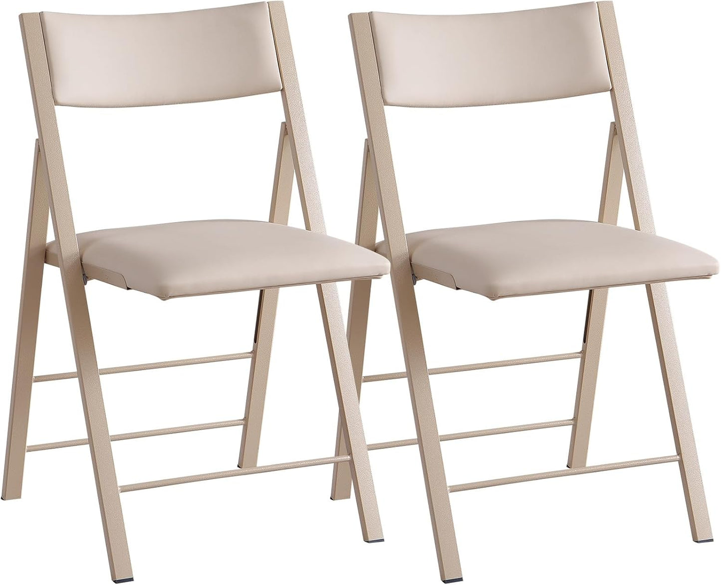 Folding Chairs with Cushion 2 Pack - Heavy Duty Steel Frame Foldable Dining Chairs, Waterproof Leather Indoor Outdoor Comfortable Folding Chairs for Home, Conference Rooms, Weddings, Events (Wood)