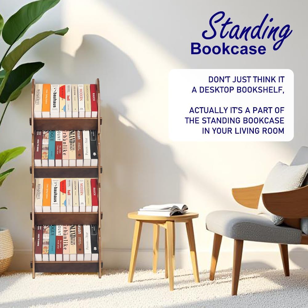 2 Pack Desktop Bookshelf, Stackable Book Organizer with Handle, Storage Rack for CD/Magazine/File Folder, Portable Small Bookshelf for Study, Living Room, Kid's Room, No Nails, Medium Size