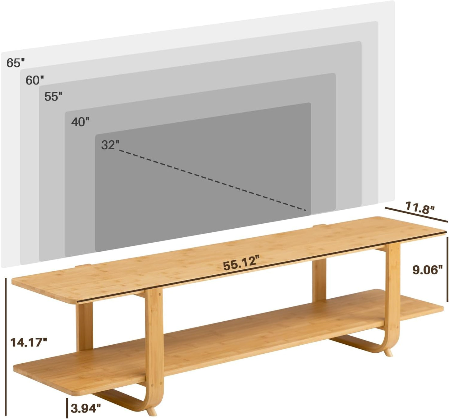 HollyHOME Bamboo TV Stand with Storage for TVs up to 65'', Modern Entertainment Center with 2 Open Shelf, Accent TV Media Console Table for Living Room, Bedroom, 55"(L), Burlywood