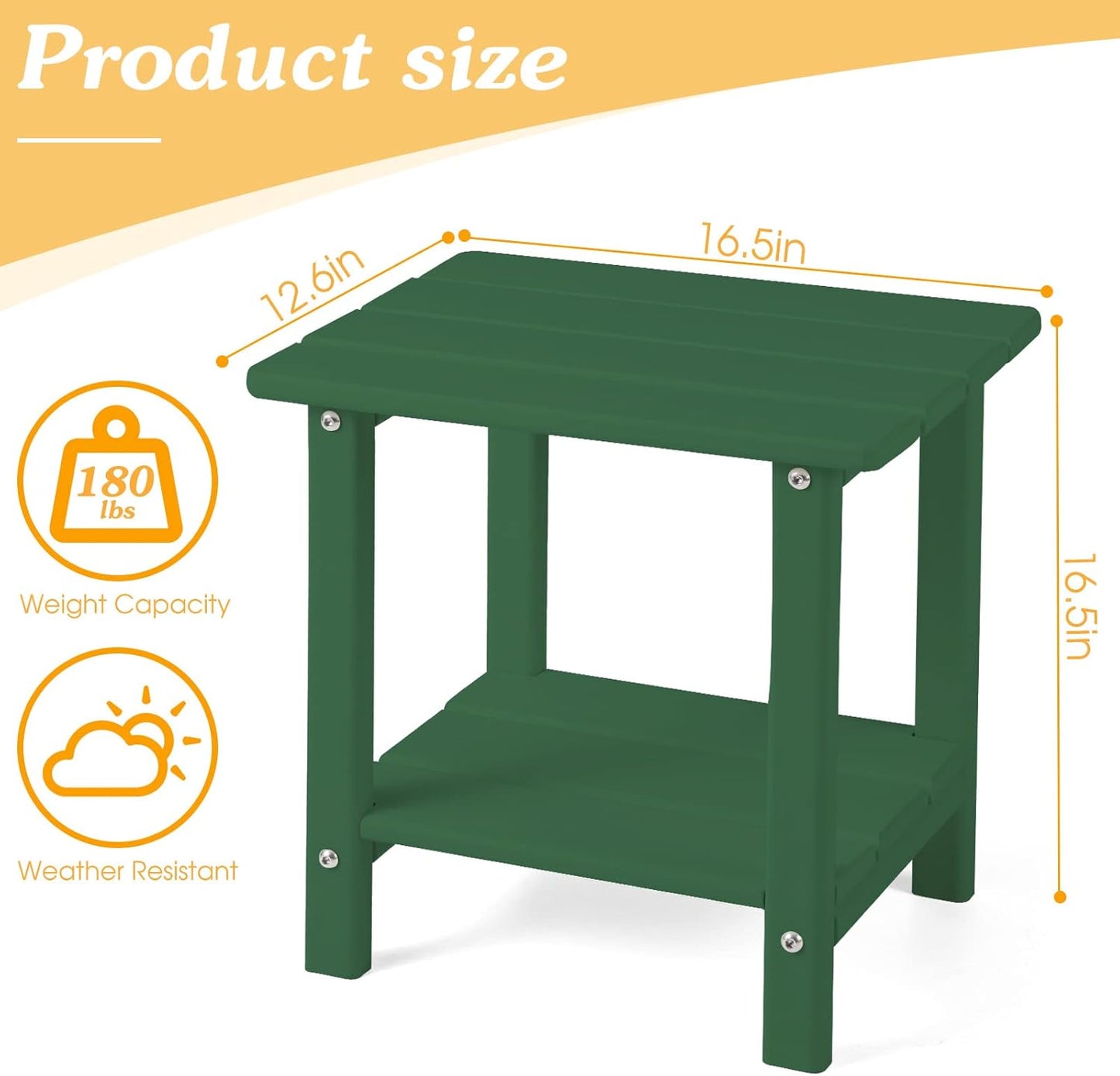 Adirondack Outdoor Side Table, 2-Tier Sturdy Patio End Table Weather Resistant, 16.5" Solid Side Table for Patio, Pool, Porch