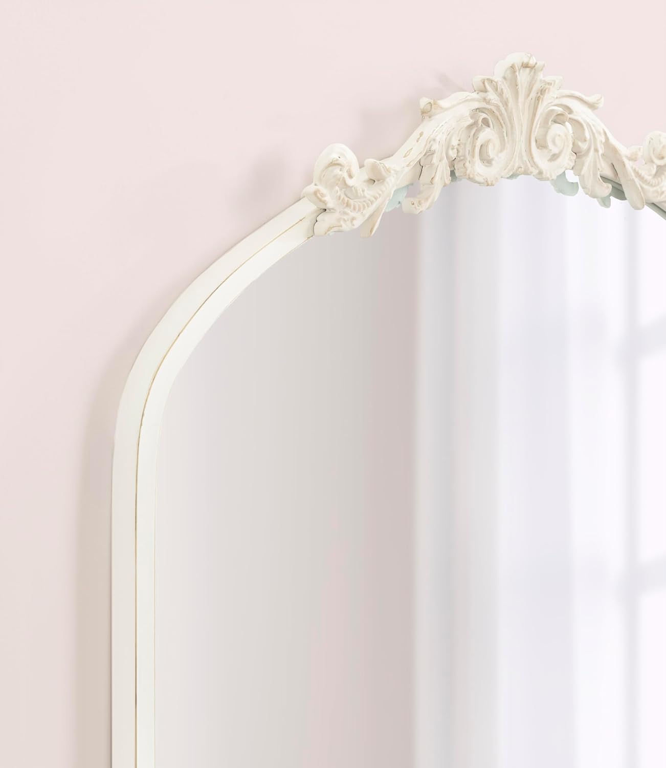 Kate and Laurel Arendahl Traditional Arch Wall Mirror; 24 x 36; Antique White; Vintage Glam Baroque-Inspired Arched Bathroom Vanity Mirror with Ornate Crown