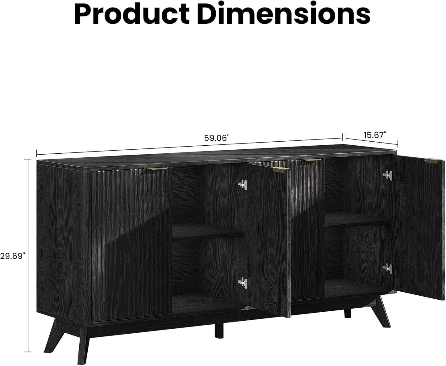 Buffet Cabinet with Storage, Fluted Multifunctional Storage Cabinet with 4 Doors, Sideboard Cabinet with Doors Modern Buffet Table Accent Coffee Bar Console Table,fluted buffet cabinet