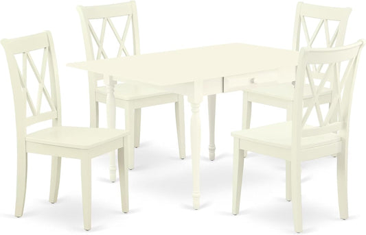 East West Furniture MZCL5-LWH-W 5 Piece Dinette Set for 4 Includes a Rectangle Dining Room Table with Dropleaf and 4 Dining Chairs, 36x54 Inch, Linen White