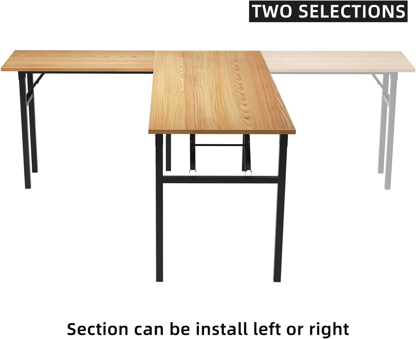 DlandHome Reversible L-Shaped Desk Large Corner Desk Folding Table Computer Desk Home Office Table Computer Workstation, Teak DND-ND11-TB