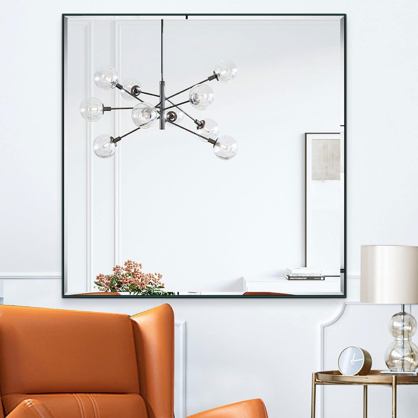 30x30 Inch Black Mirror with Beveled Trim, Aluminum Frame Bathroom Vanity Mirror, Copper-Free Mirror, Rectangle Wall Mounted Mirror, Modern Rectangular Mirror Horizontal or Vertical
