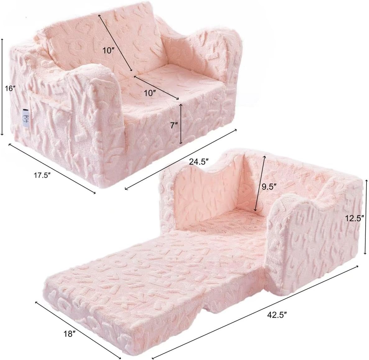 Kids Couch, 2-in-1 Convertible Kids Chair to Lounger Bed, Kids Sofa for Toddler Boys Girls, Ideal for Reading Sleeping Gaming Decor (Pink)