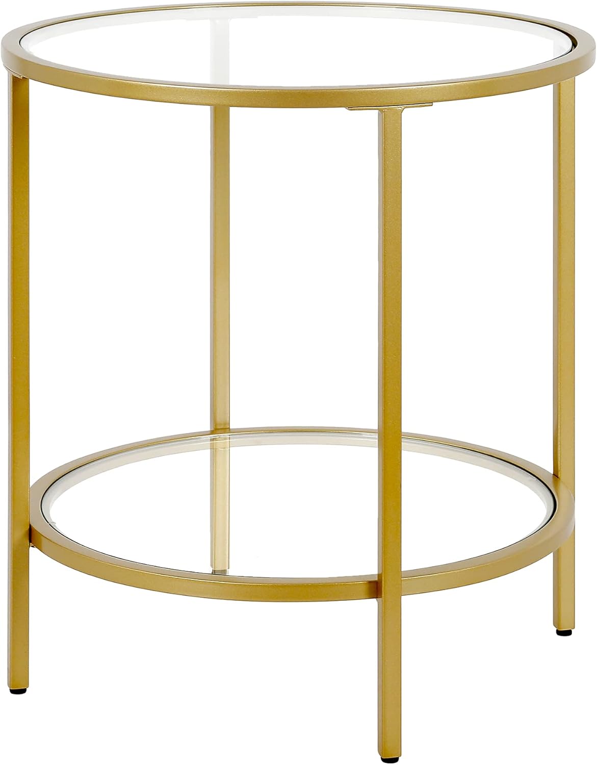 Henn&Hart 20" Wide Round Side Table with Glass Shelf in Brass, Table for Living Room, Bedroom