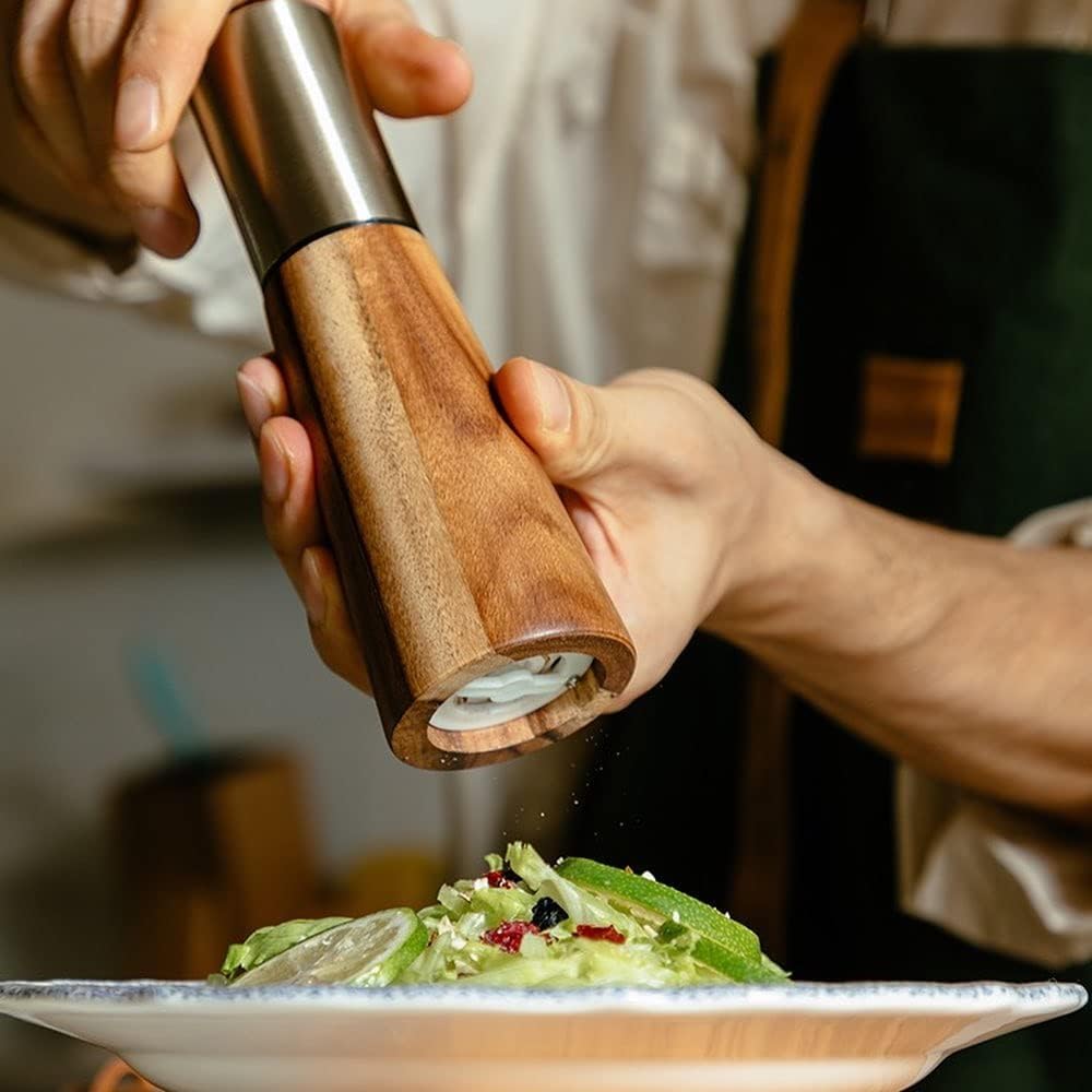 Gold Salt Shaker and Pepper Grinder Set,Stainless Steel Manual Salt Shaker and Pepper Mill,Adjustable Thickness,Suitable For Kitchen,Barbecue,Picnic,2 Packs