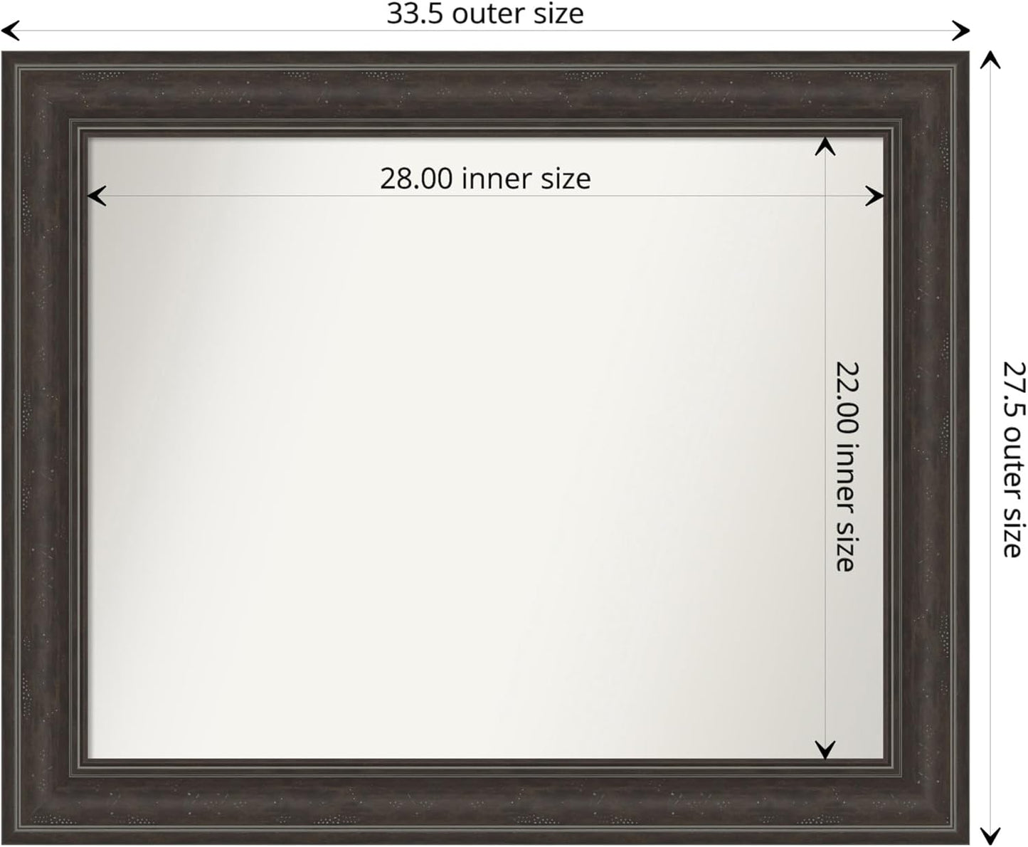 Amanti Art Brown Bathroom Mirror for Over Sink, 28x34 Shipwreck Greywash Rectangle Vanity Mirror, Large Traditional Frame, Hangs Horizonally and Vertically, Bathroom Wall Decor, Non-Beveled Edge