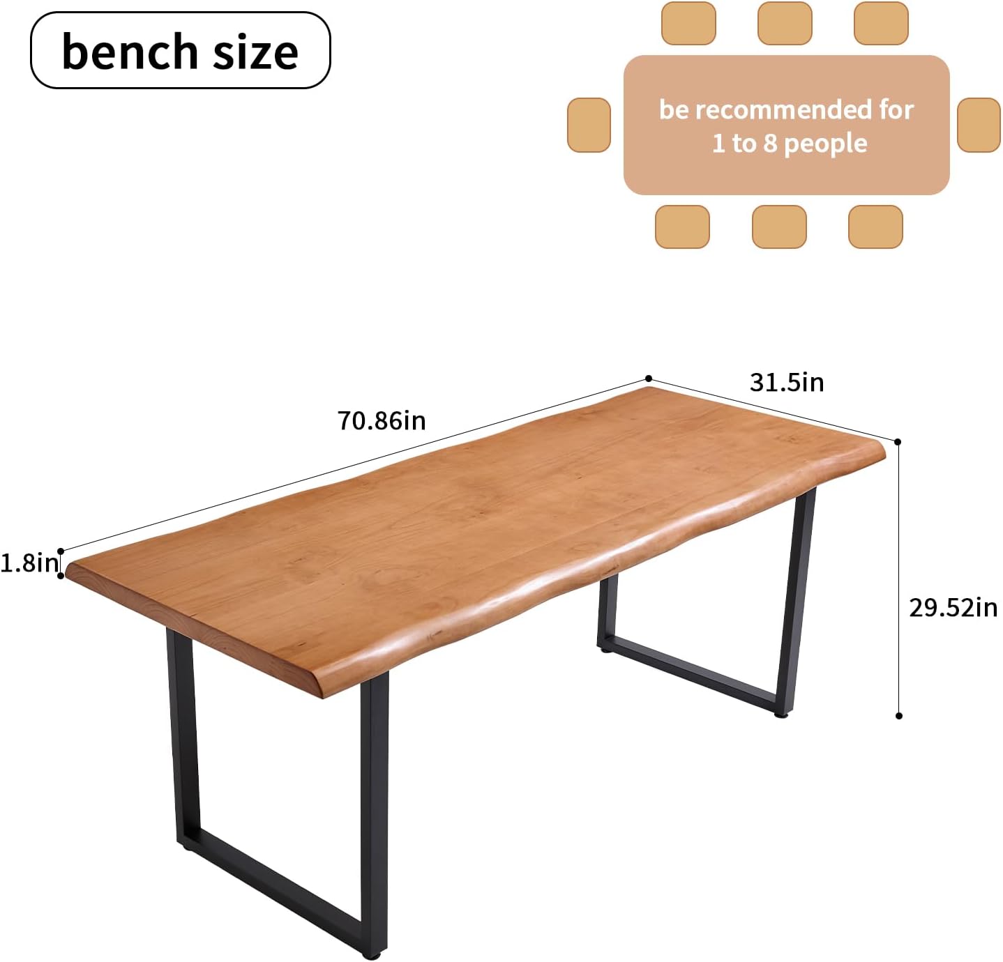 Stylish Solid Wood Office Desk with Sturdy Metal Base - Durable Executive Computer Desk or Dining Table in Multiple Sizes - Perfect for Home Office and Work Environments(Tan70.87in)